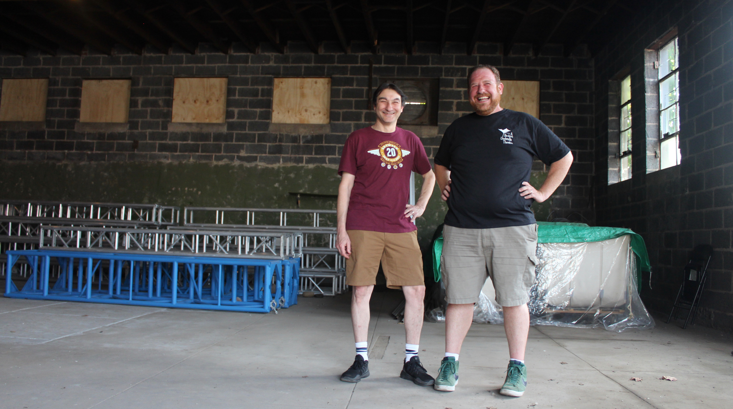 Aric Isaacs and Ian Alderman standing inside the future black box theater at 280 Blake Street